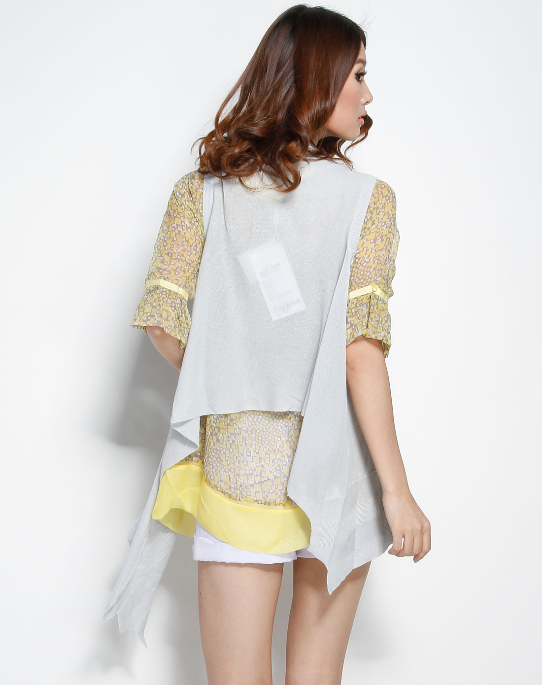 浅灰色时尚针织开胸无袖小外套