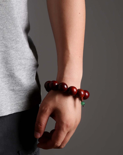 天然野生老料鸡血红科檀手串 平步青云款 20mm