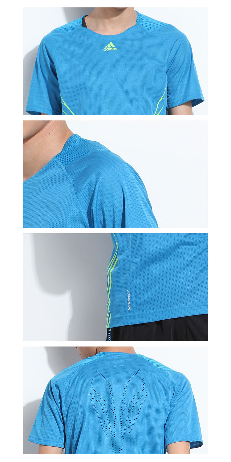 蓝底荧光绿色针织短袖t恤