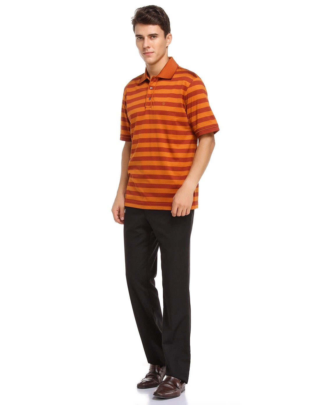 宝姿ports深橙/砖红色条纹翻领短袖t恤mg1sk040ccx32-burntorange