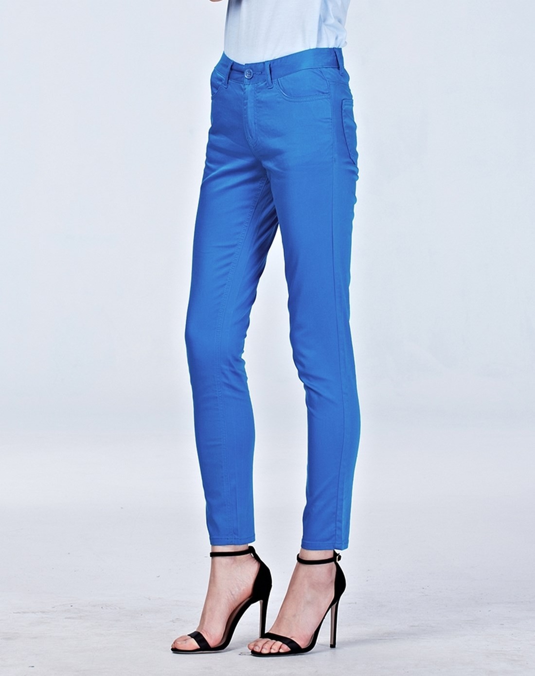 深蓝色细腻磨毛纯色弹力修身休闲裤