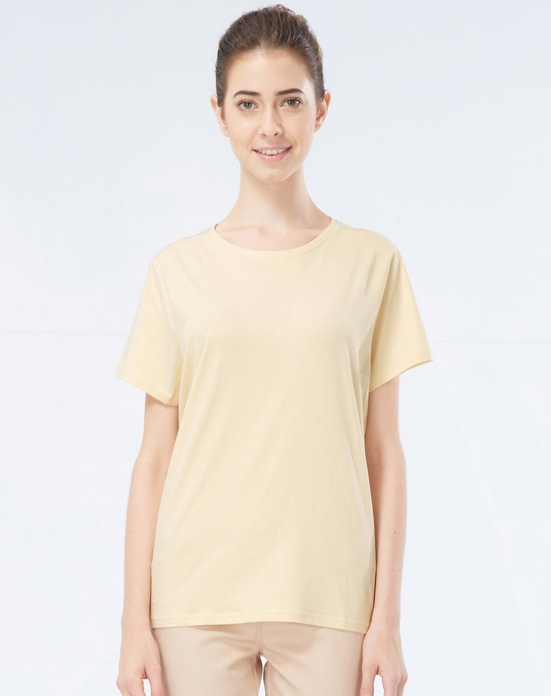 裸杏色简约素色和服袖纯棉短袖t恤