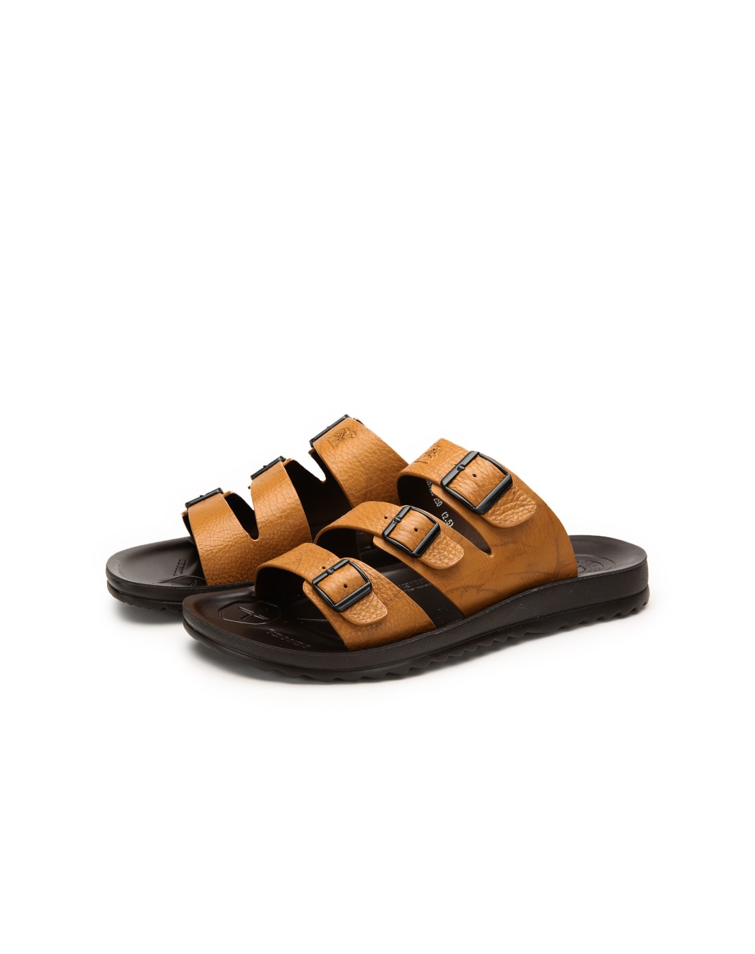 土黄牛皮革英伦风时尚休闲拖鞋