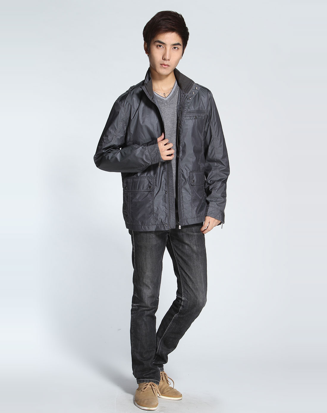 卡宾cabbeen urban男装专场-中灰色休闲长袖外套