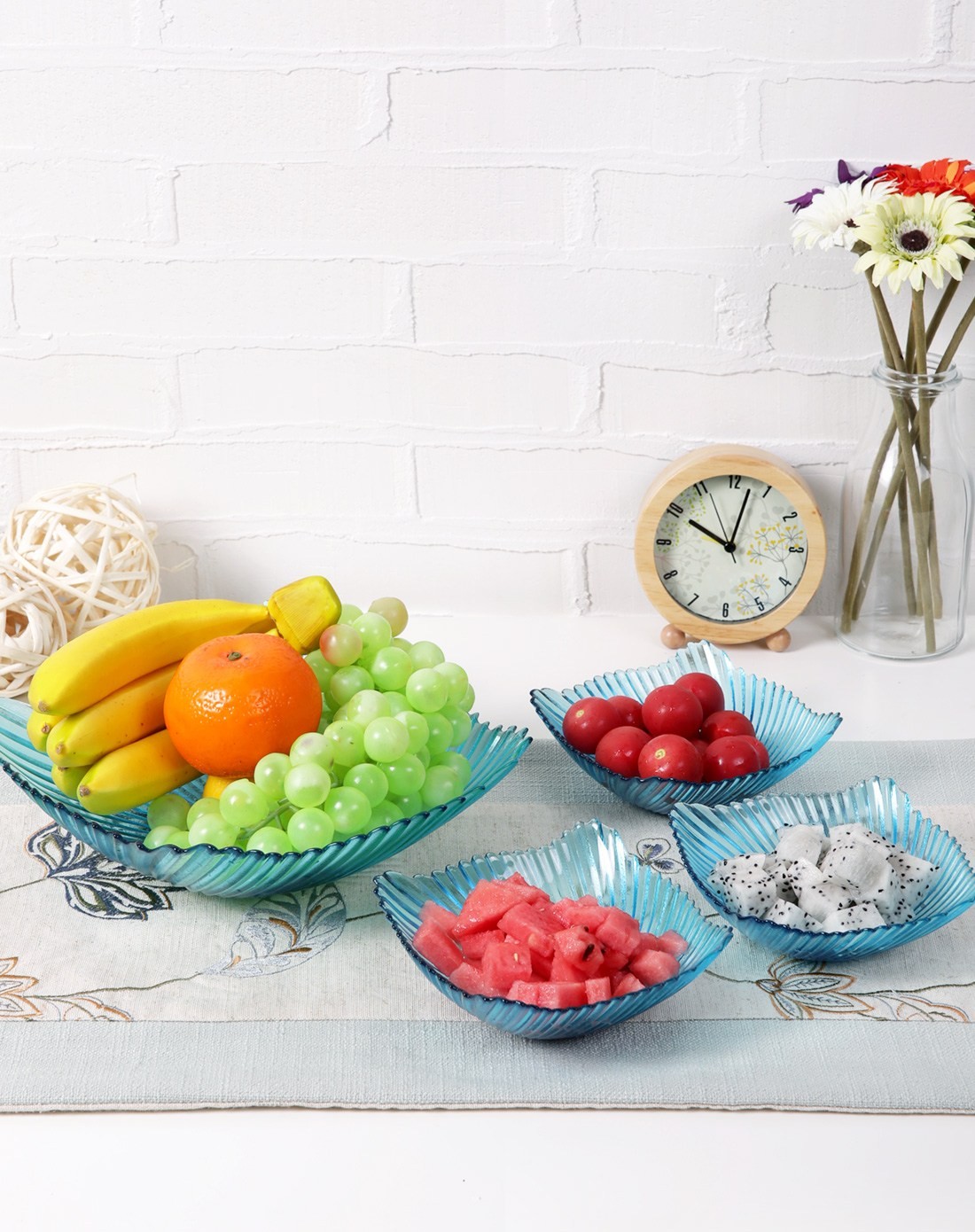 jm家居纯手工彩波旋纹果碗套装四枚组(蓝色)