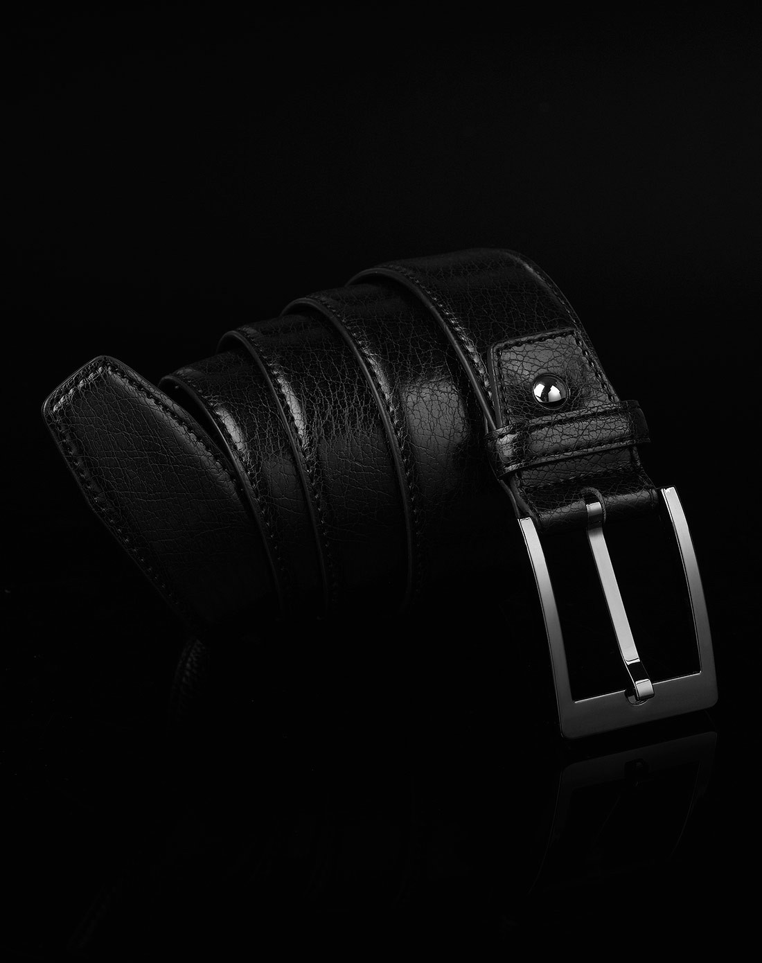 宽版休闲真空电镀枪色针扣黑色水晶纹牛皮皮带