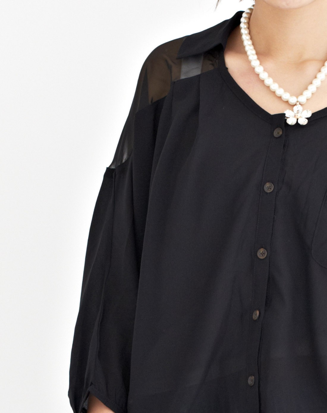 rouge diamant黑色时尚百搭蝙蝠袖衬衫