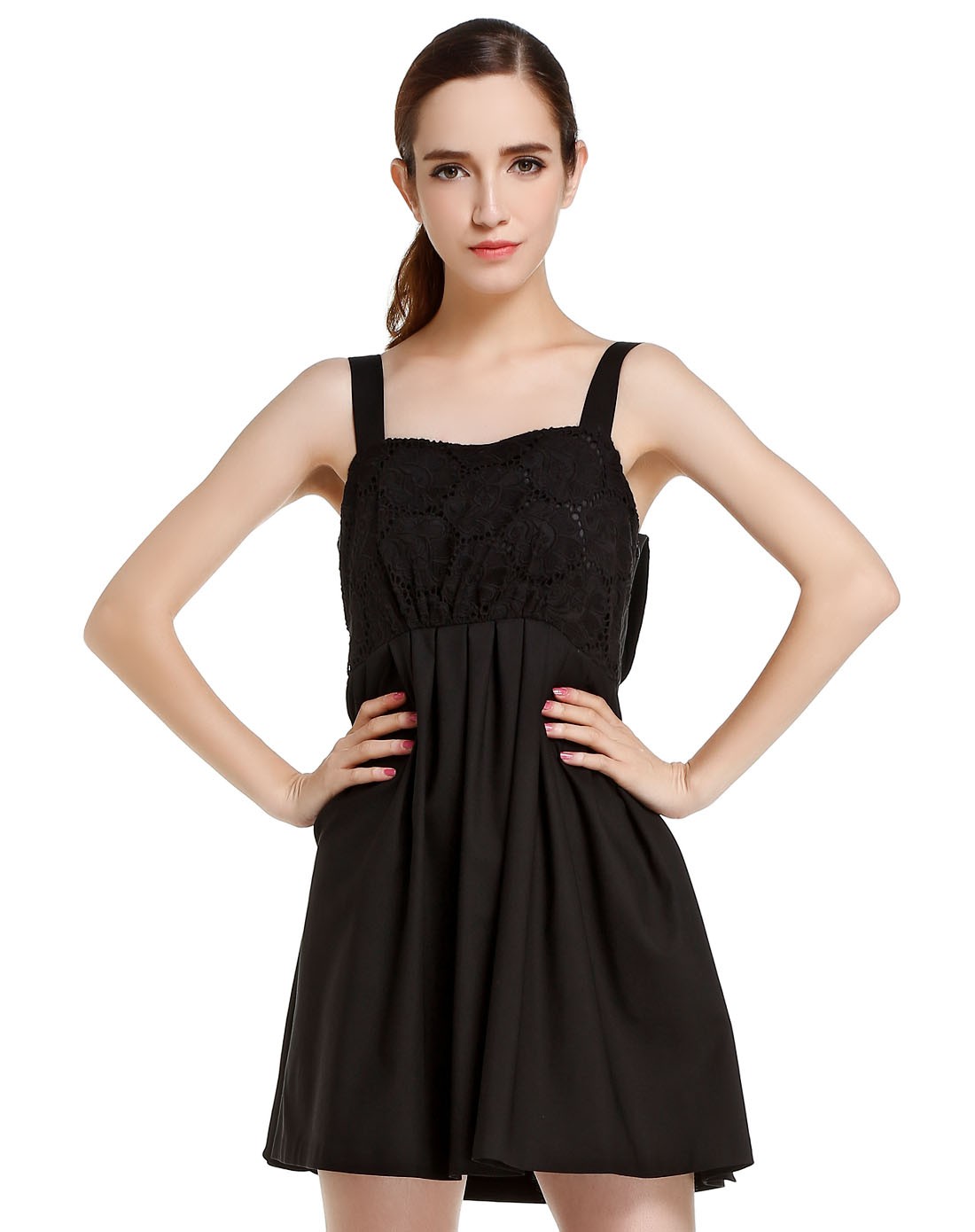 卡洛琳caroline女装专场 卡洛琳caroline黑色斯文百搭无袖连衣裙