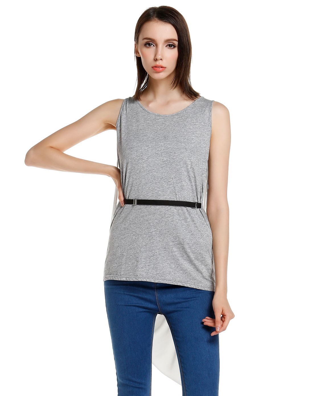 女款浅灰色圆领潮流时尚背心