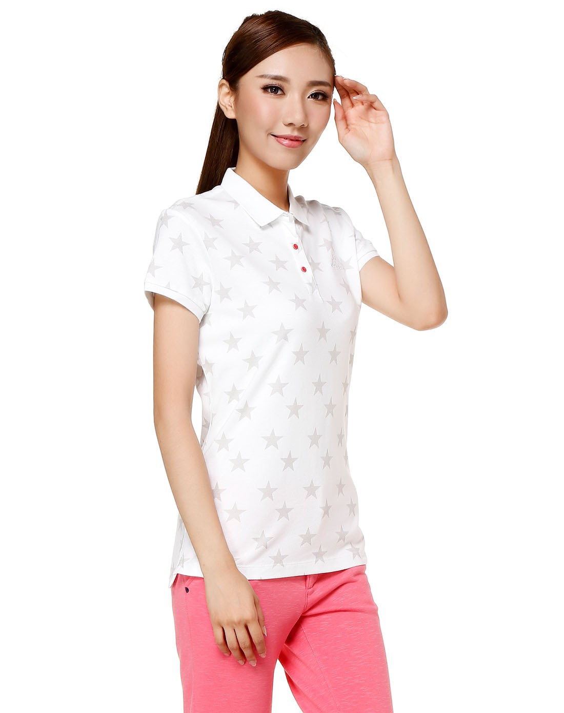 纯棉时尚 女款白色短袖polo衫 星星图案