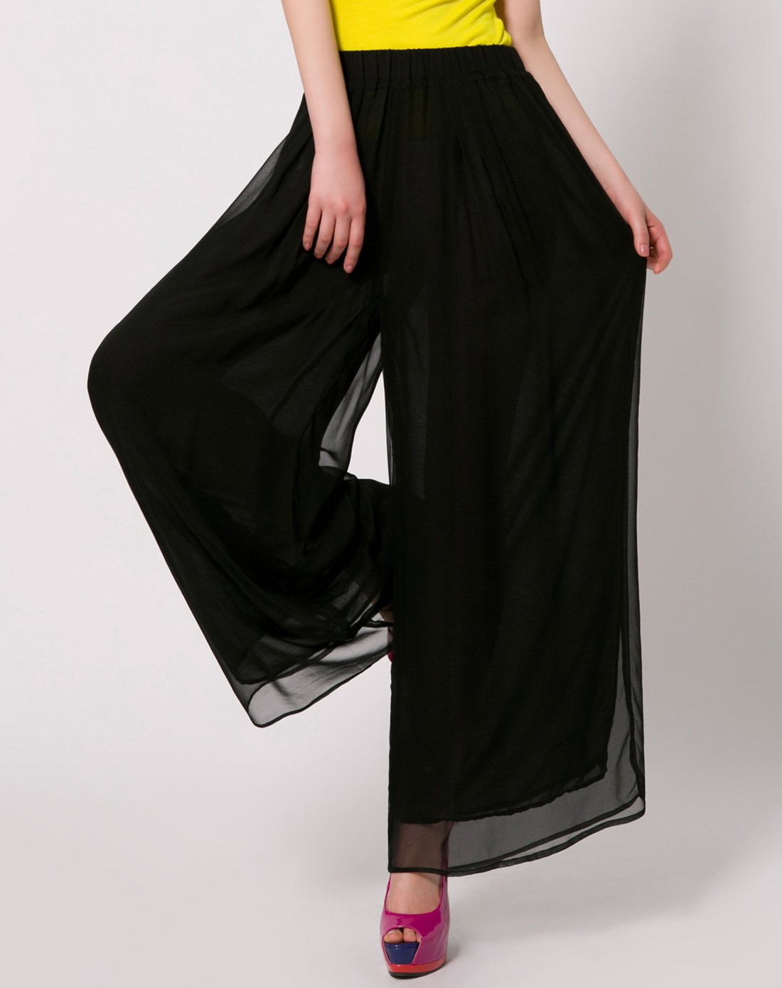 女款真丝黑色时尚大牌品质高雅裙裤