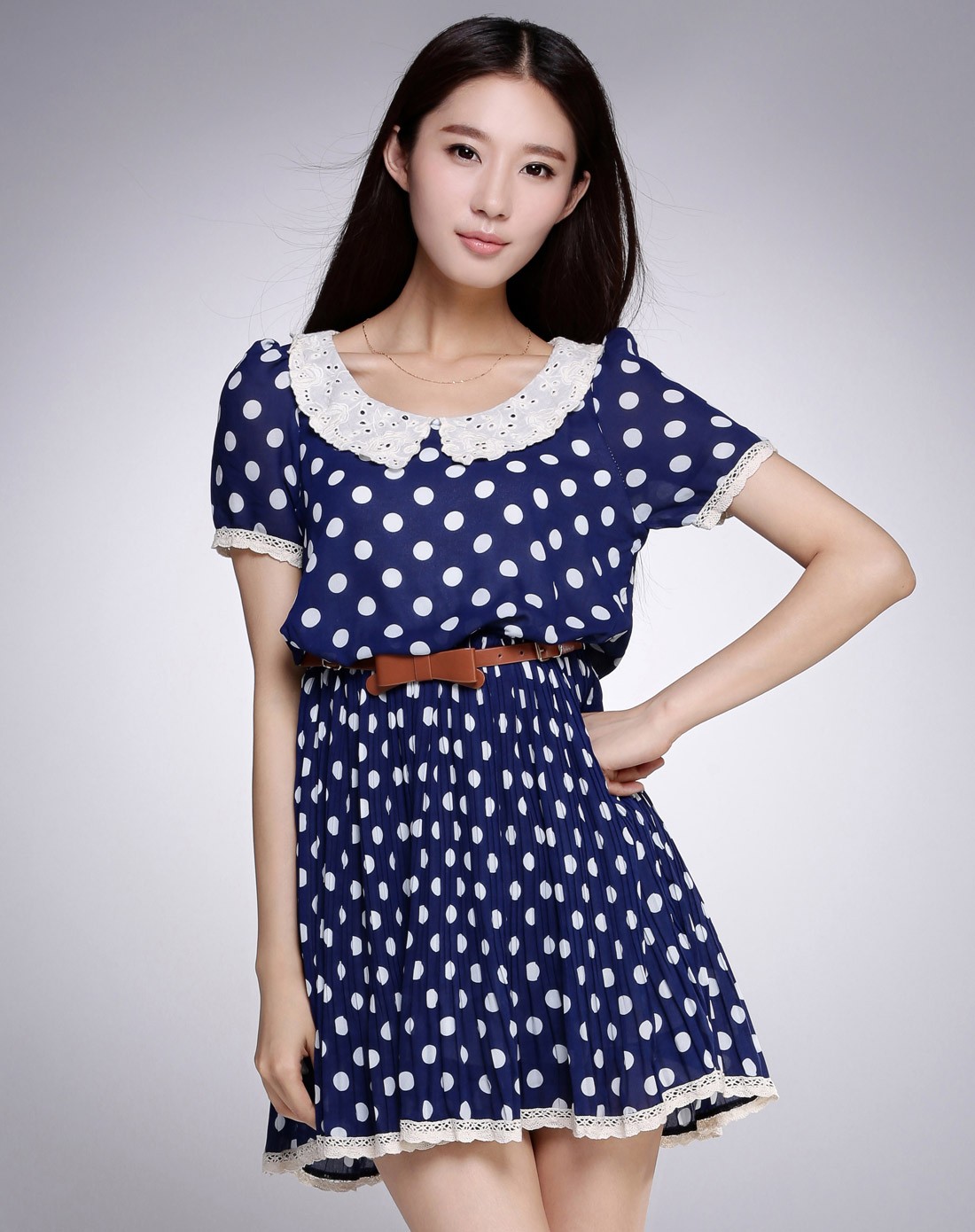 (特惠)蓝色波点风格时尚连衣裙
