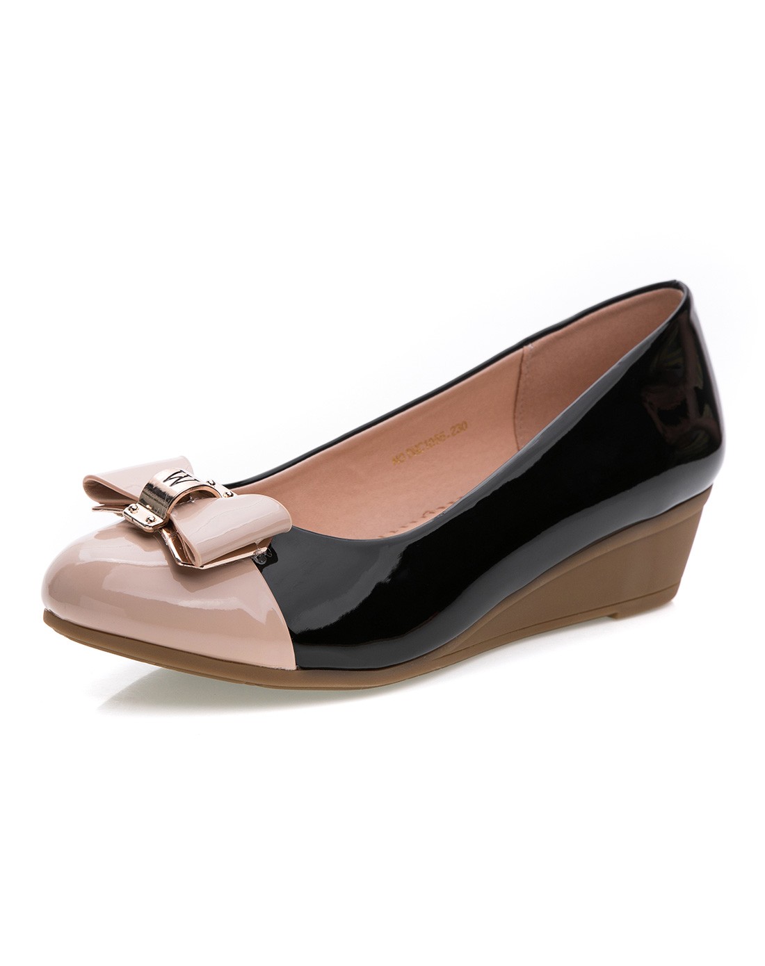 展风2015秋款舒适小坡跟拼接漆皮女单鞋