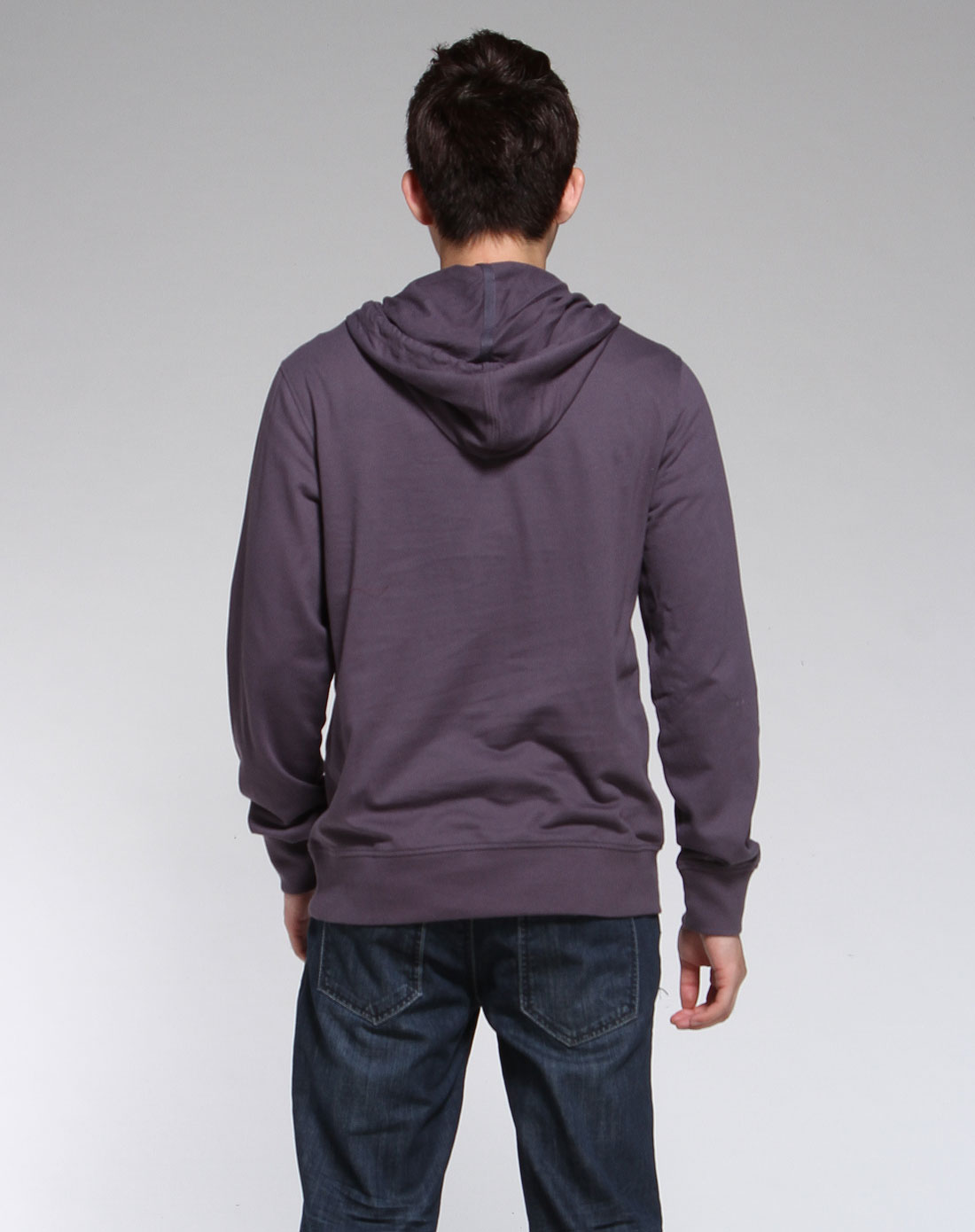男款紫灰色印花连帽长袖卫衣