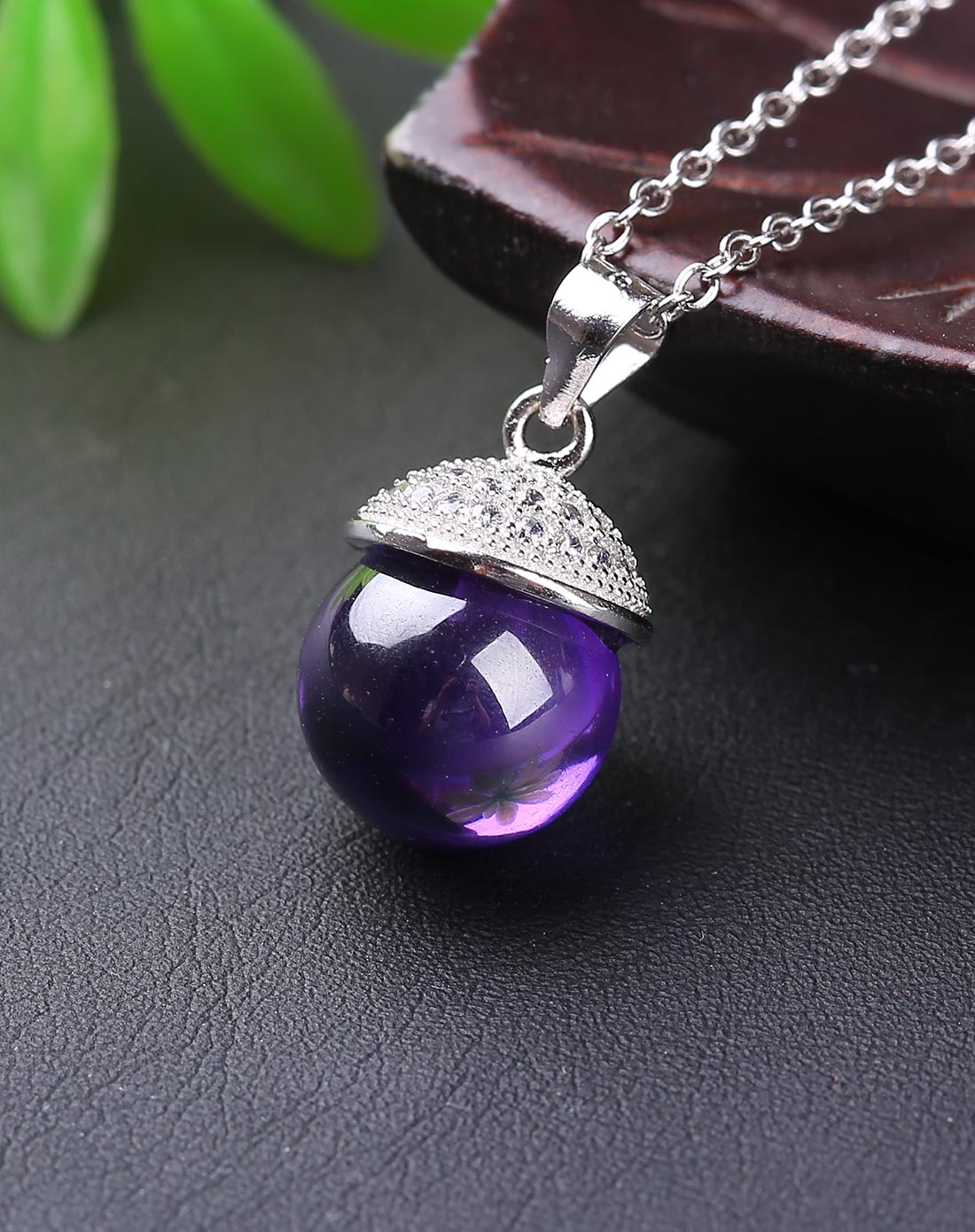 925银镶紫刚玉吊坠送银链
