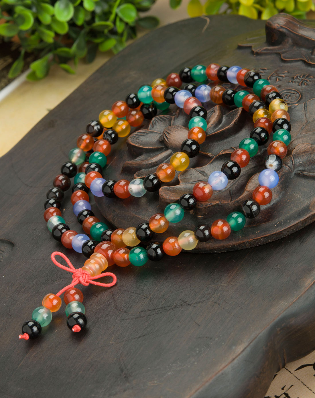 七彩玛瑙108粒佛珠手串