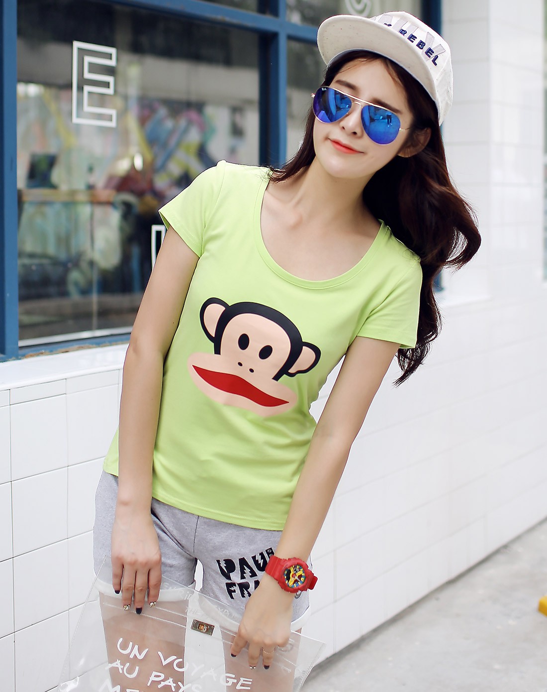 大嘴猴 女款浅绿印花短袖t恤