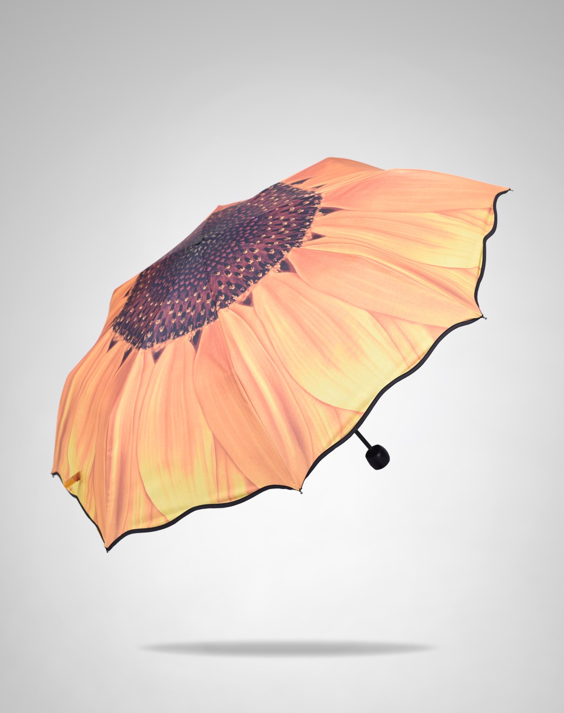 荷叶边向日葵银胶三折遮阳晴雨伞