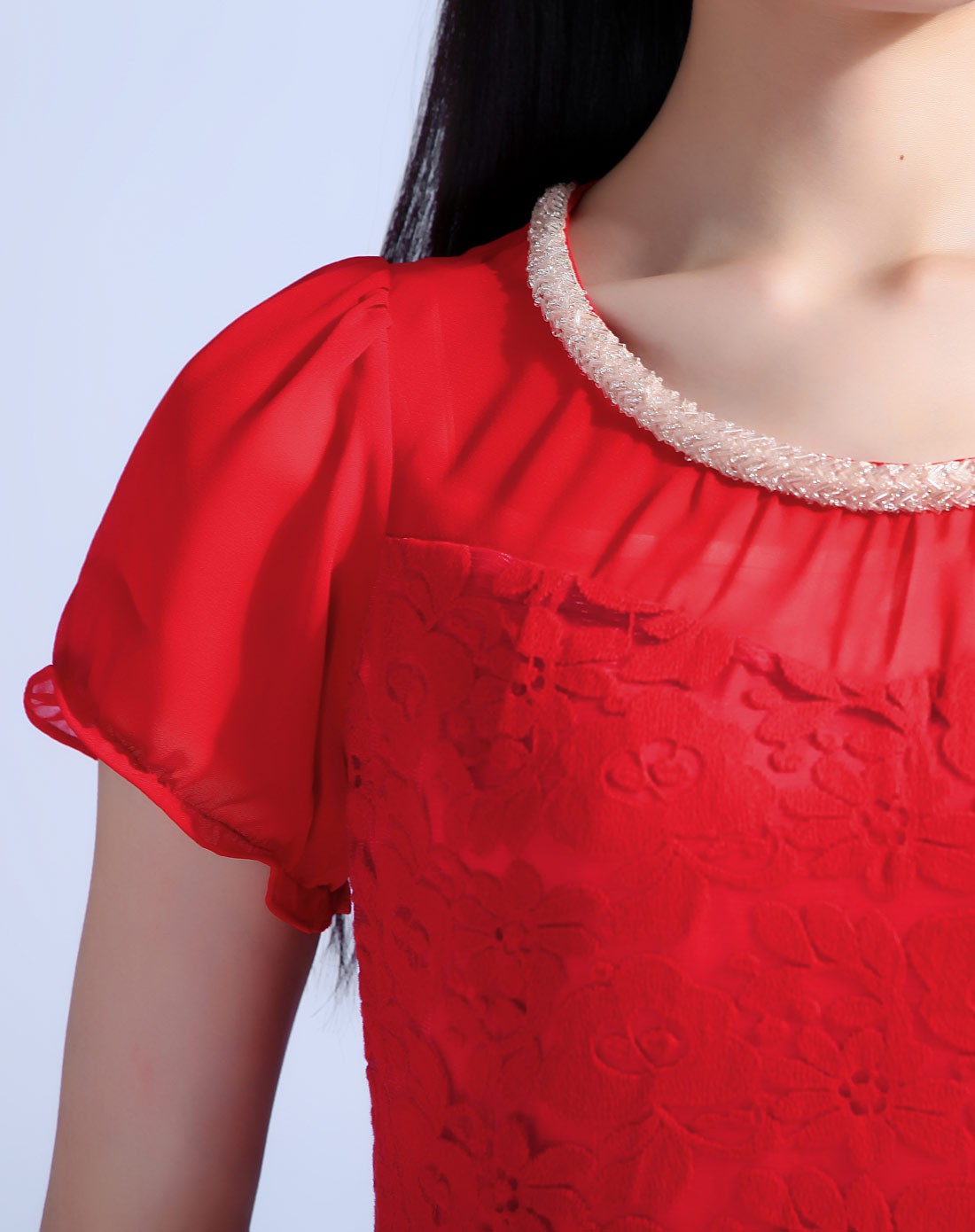 女装樱红色修身显瘦淑女中腰连衣裙