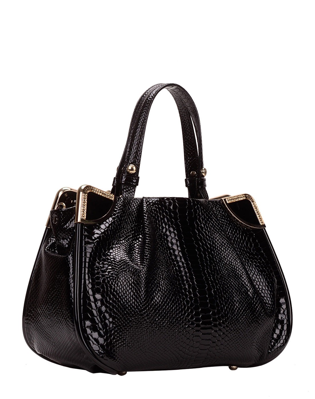 迪莱克丝2015潮流蛇纹黑色女手提包