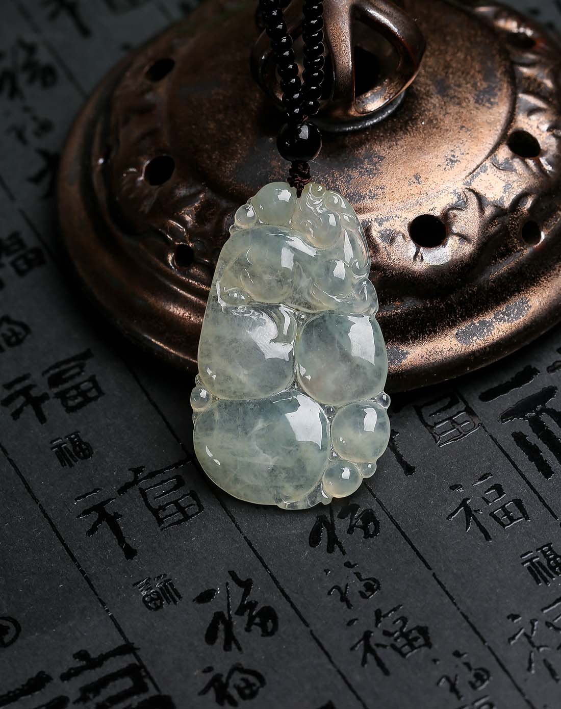 高冰水润通透财源滚滚a货翡翠挂件