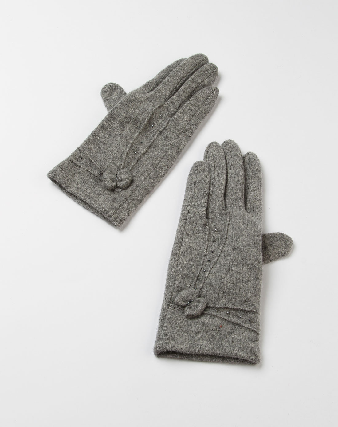 女款灰色简约钉珠手套