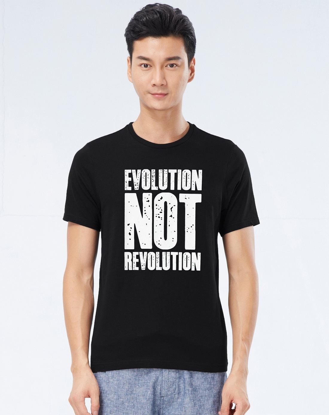 经典黑色励志英文句子印花纯棉修身短袖t恤