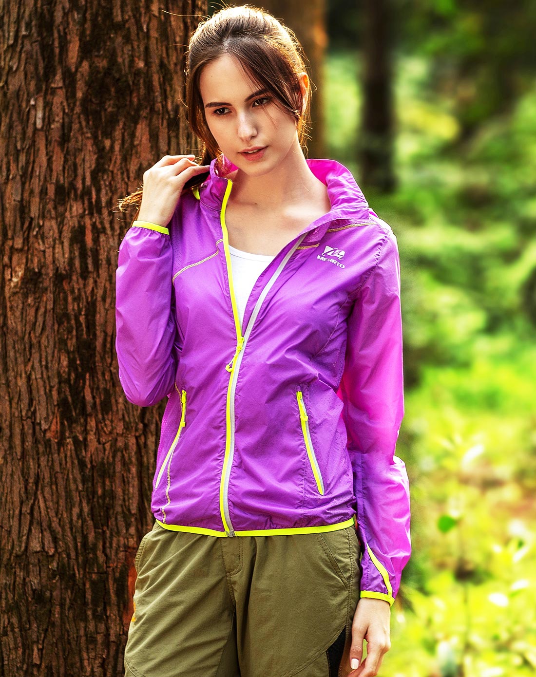 100%锦纶 女款紫色皮肤风衣 超薄防晒