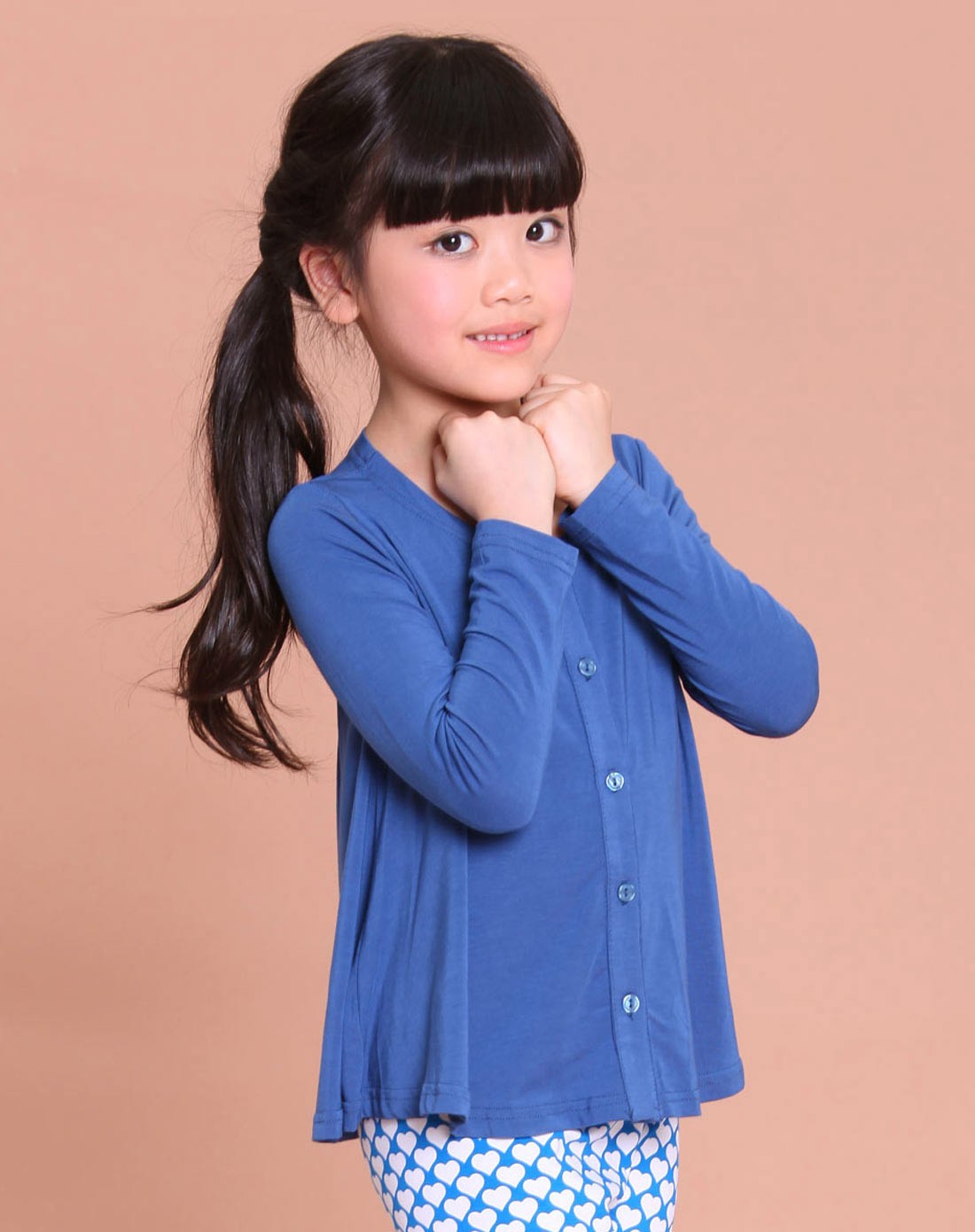 女童深蓝色长袖开襟外套