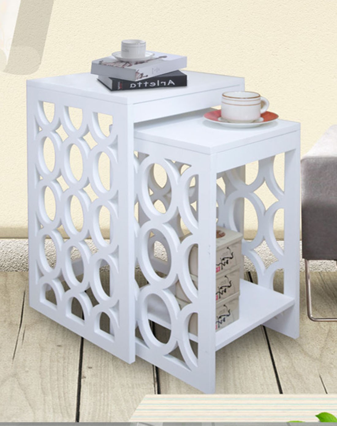 红星家品会家具专场直发货香贝里-雅客系列 贝拉白色镂空套二桌wn