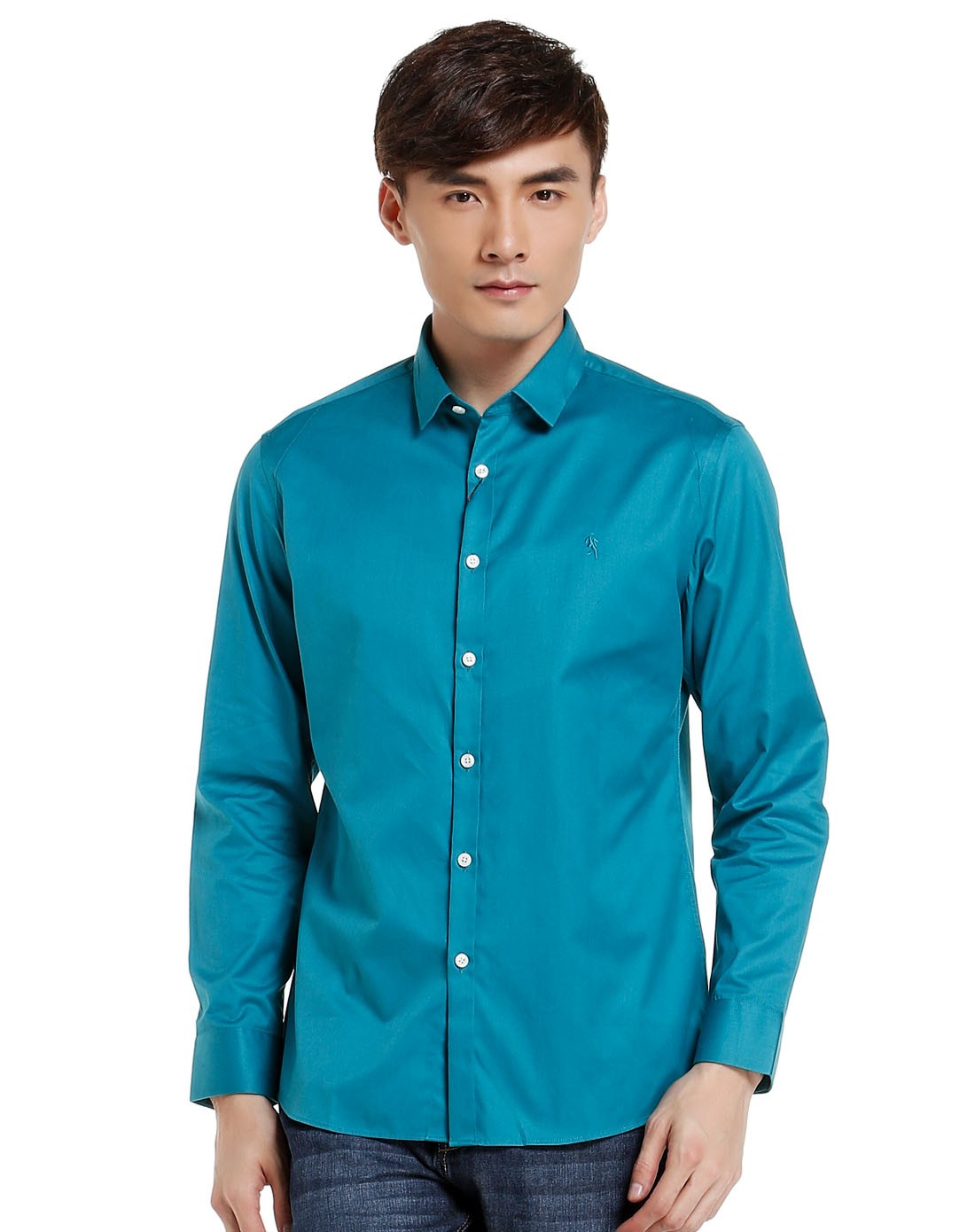 蓝绿色都市商务长袖衬衫