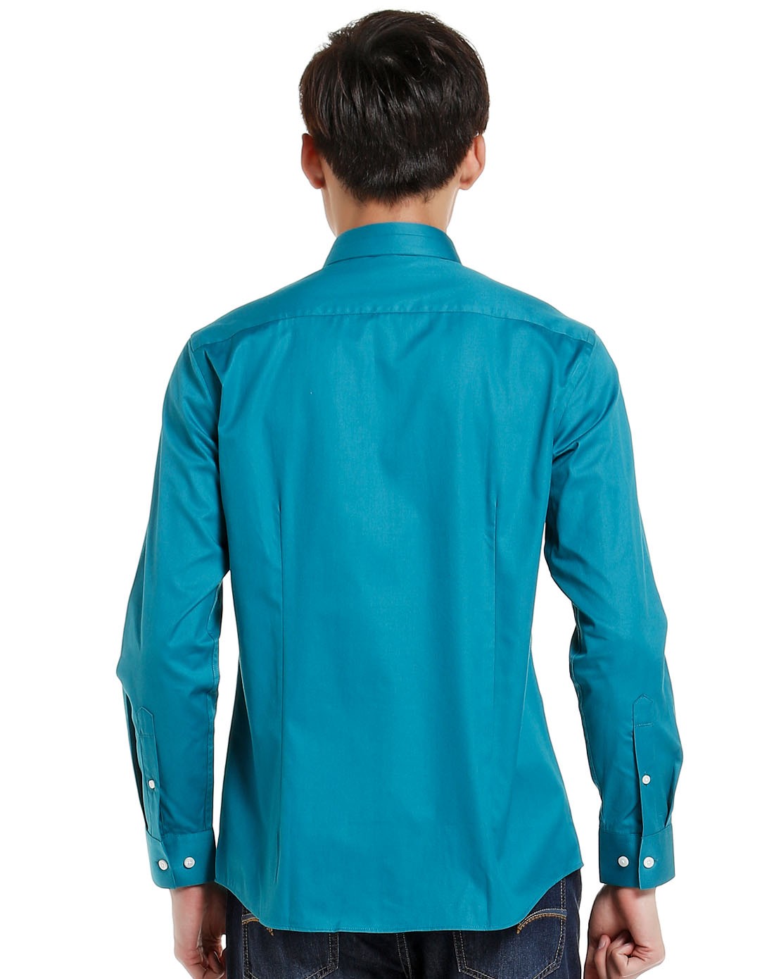 蓝绿色都市商务长袖衬衫