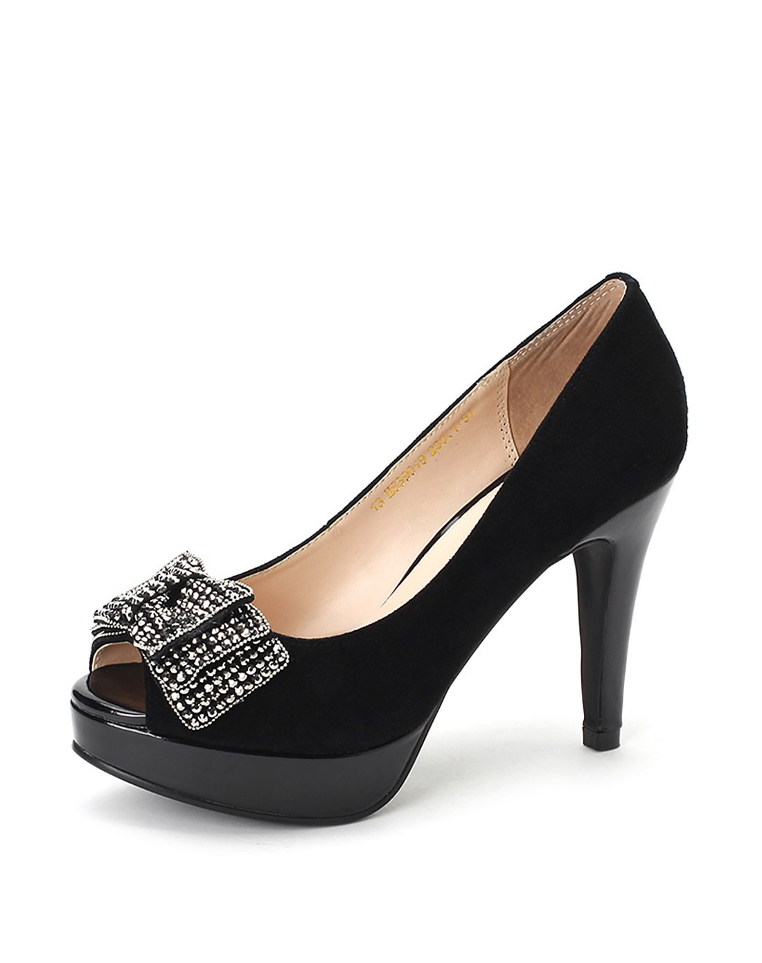 哈森harson集团品牌女鞋哈森女款黑色羊皮绒面革鱼嘴鞋hs39019-012