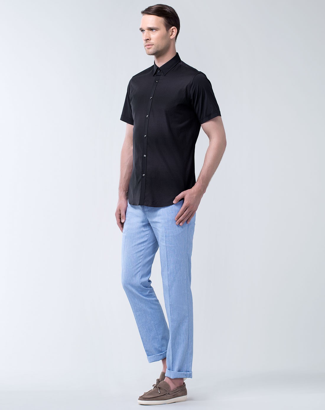 依文eve de uomo门店专供新品男装专场 > 男款黑色施华洛世奇扣短袖