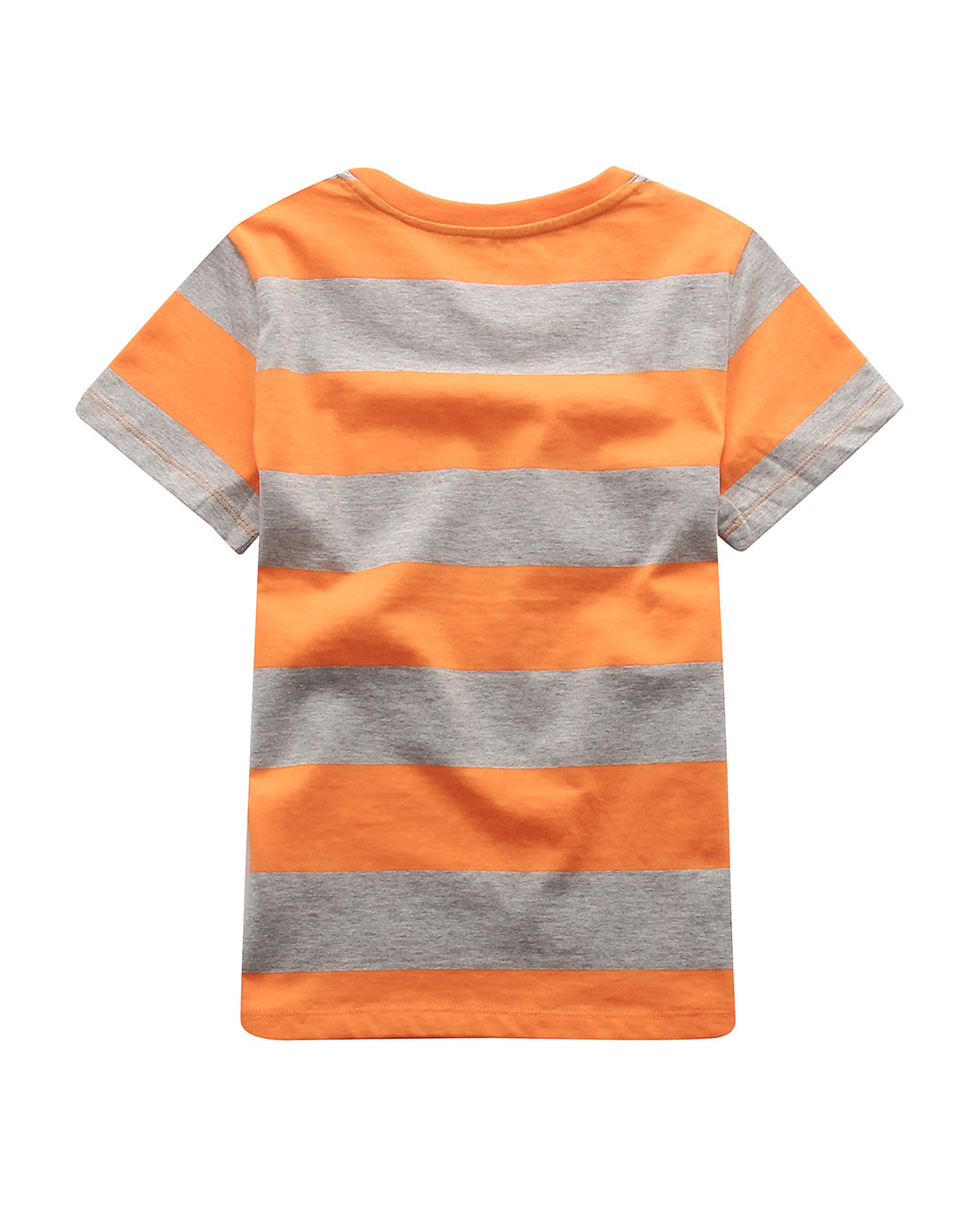 男童荧光橙短袖圆领条纹t恤