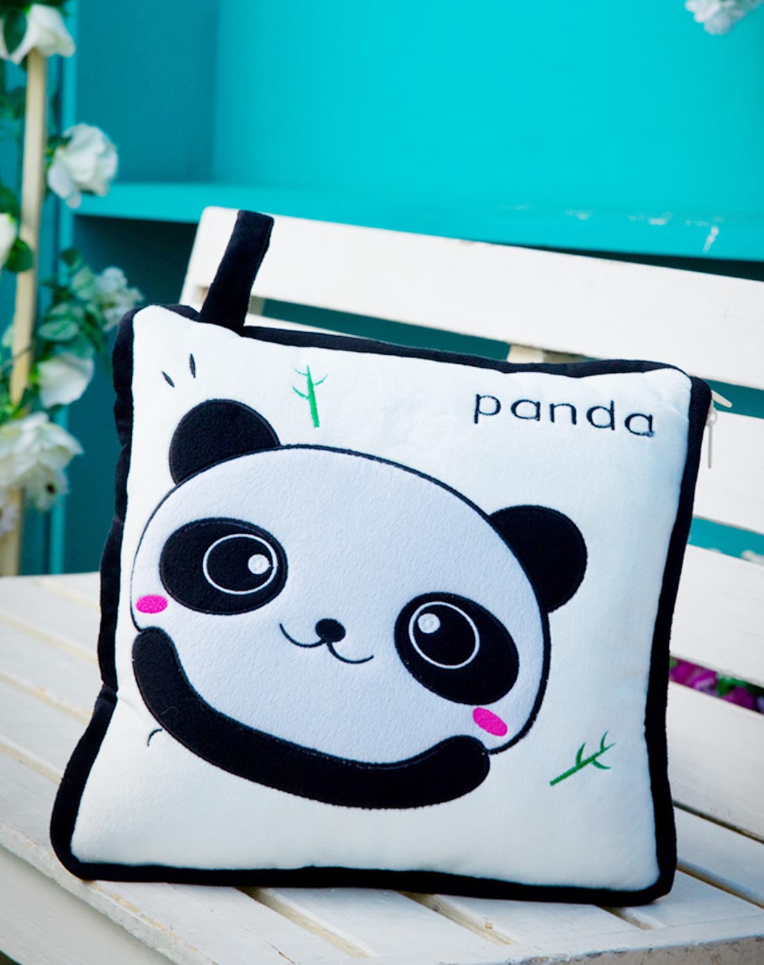 中性黑白色竹子熊猫抱枕空调被两用中号