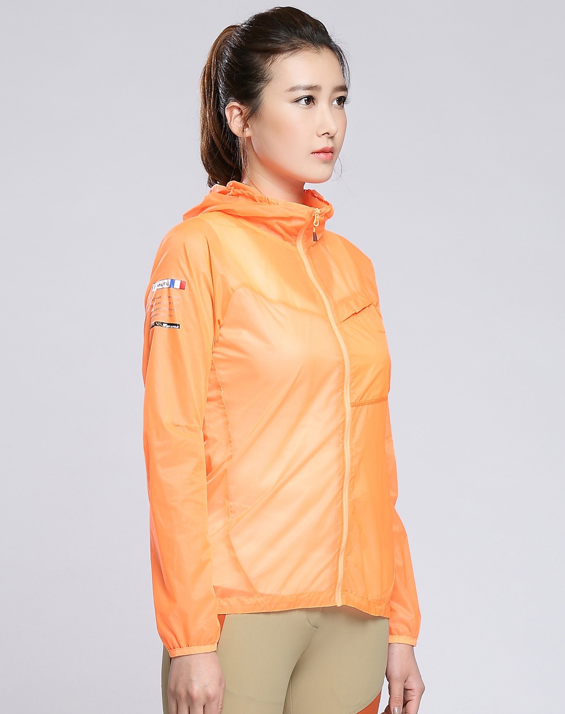 ykk拉链 女款浅荧光橙皮肤衣 潮流防晒