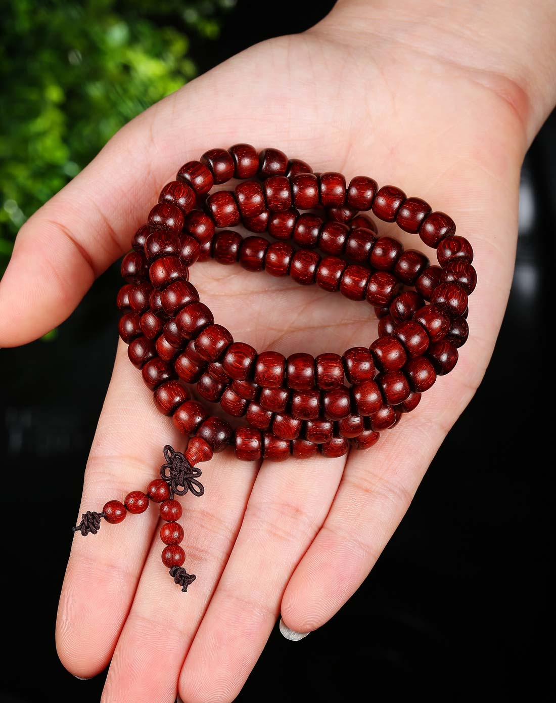 印度小叶紫檀108颗藏式桶珠手链 6*8 mm