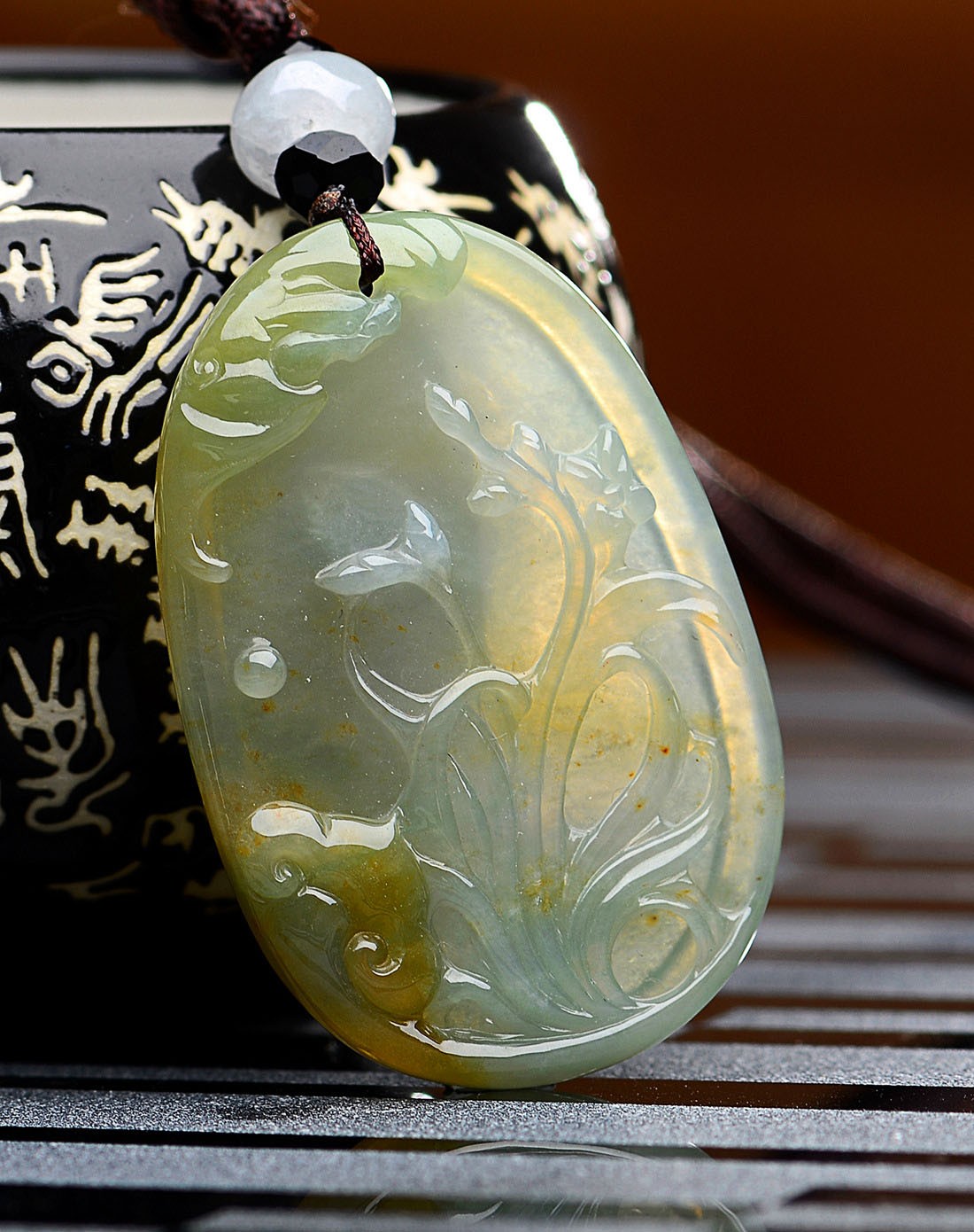 天然a货翡翠冰种水润黄翡福从天降吊坠