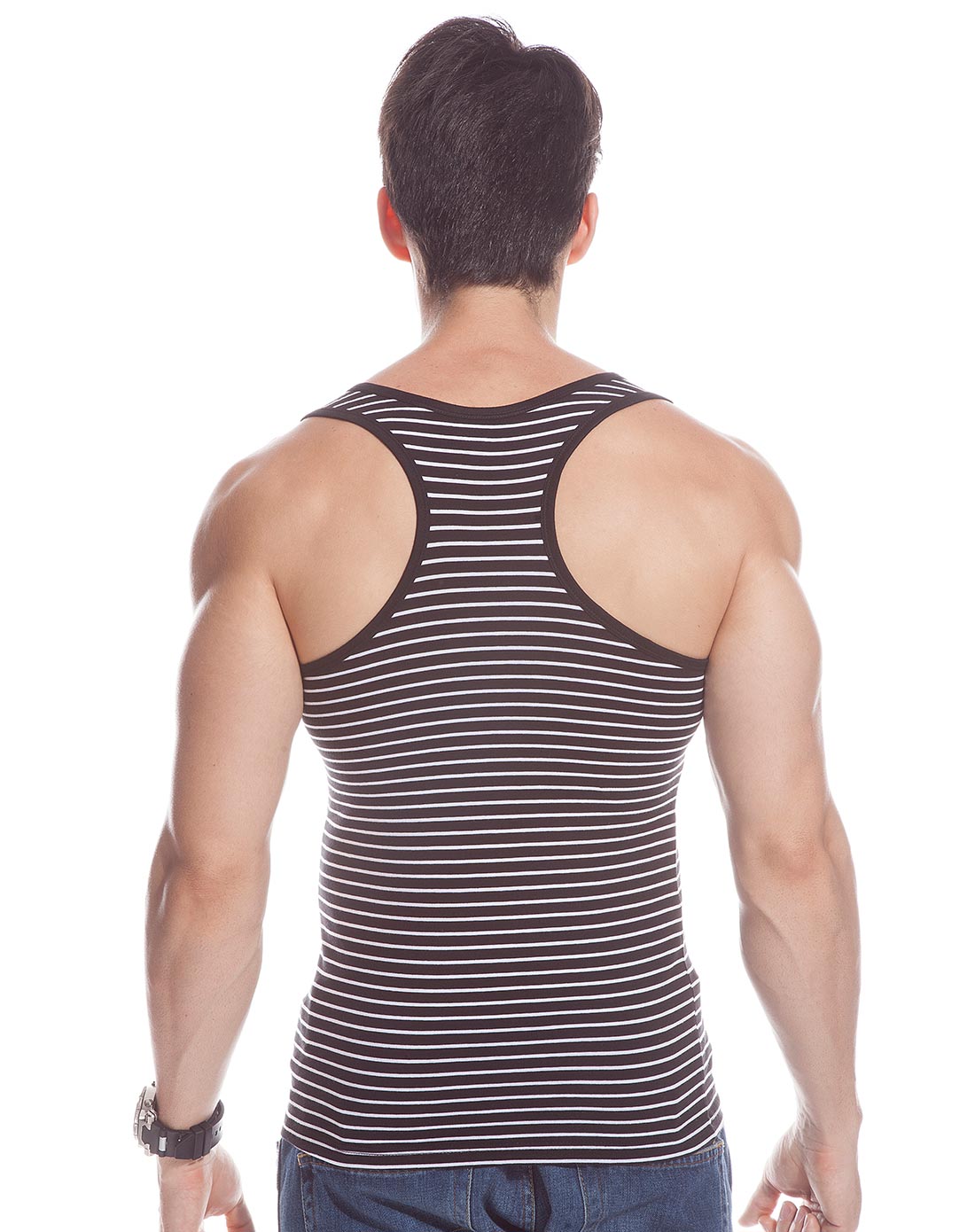 男士白色/藏青时尚海军风条纹背心