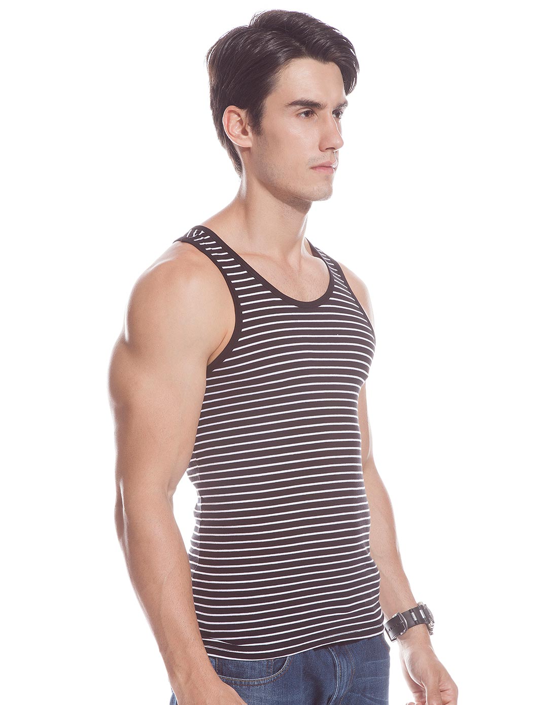 男士白色/藏青时尚海军风条纹背心