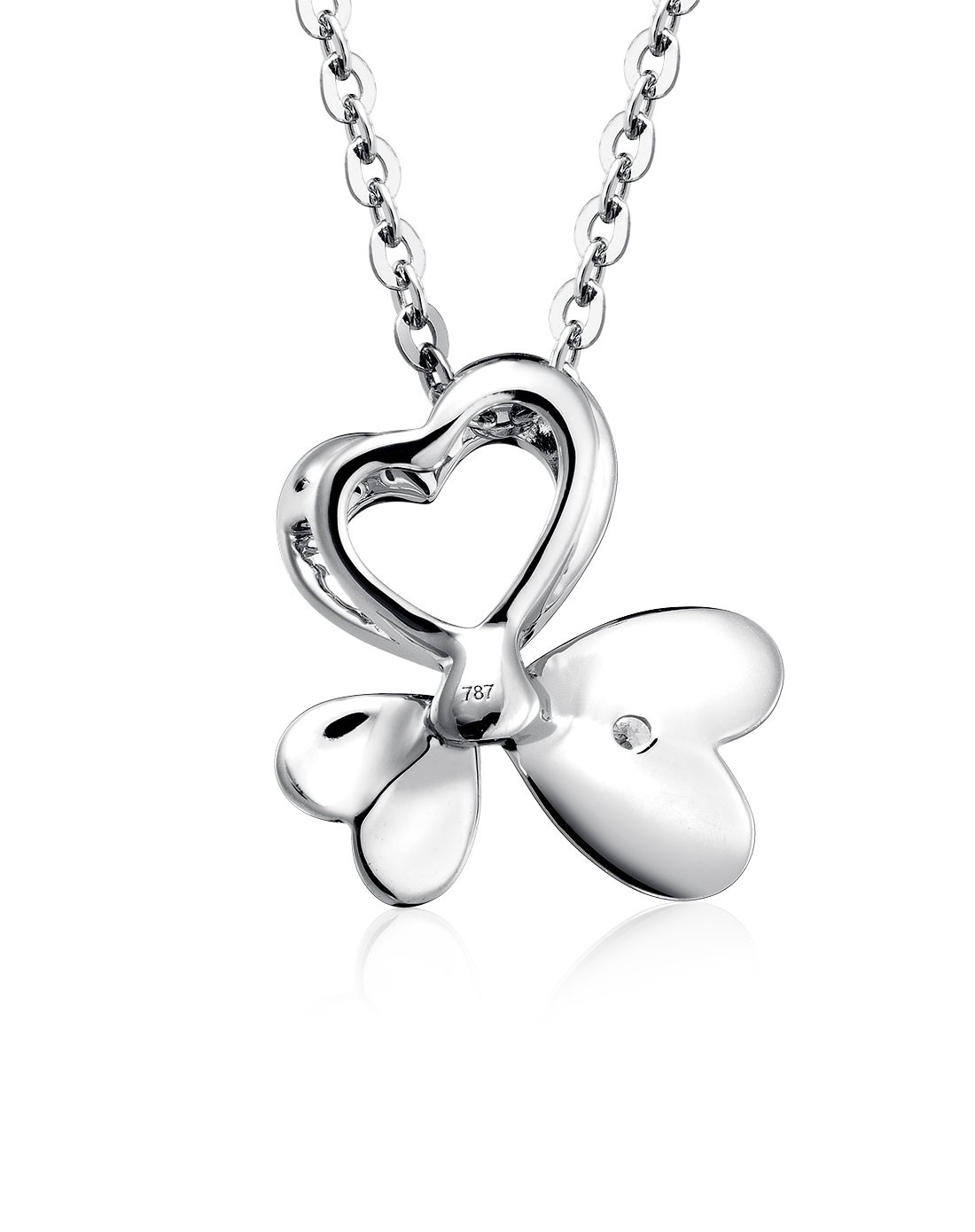 18k金白色镶钻石三叶草吊坠0.87克