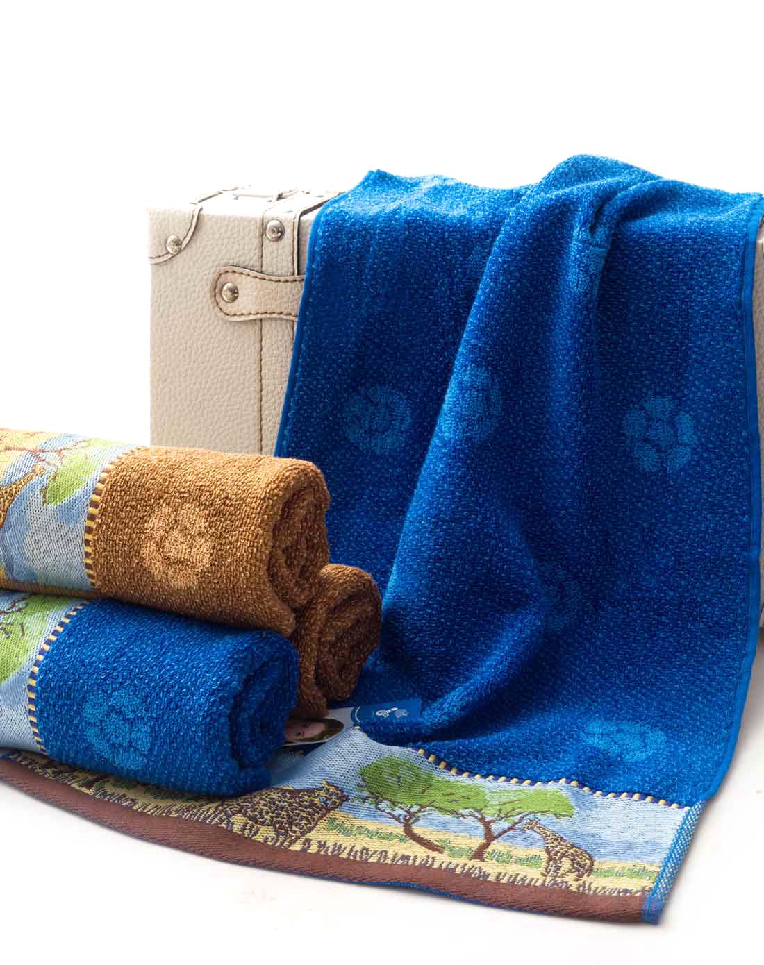 非洲激情100%新疆长绒棉毛巾2条装(兰,棕)