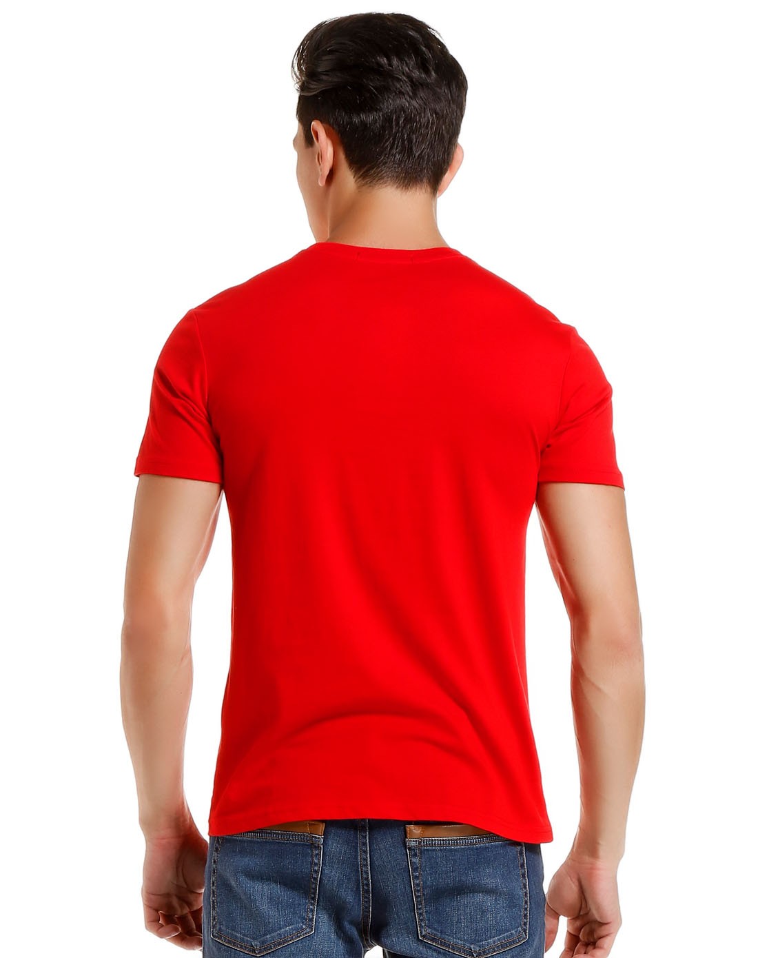 鲜红色时尚帅气图案圆领短袖t恤