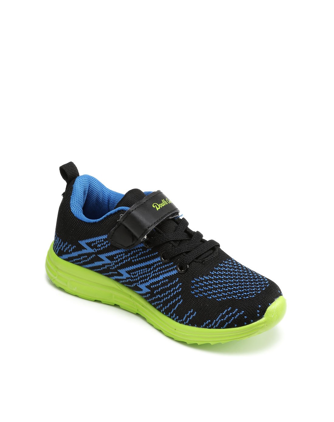 双钱牌男童黑宝蓝荧光绿防滑轻跑运动鞋