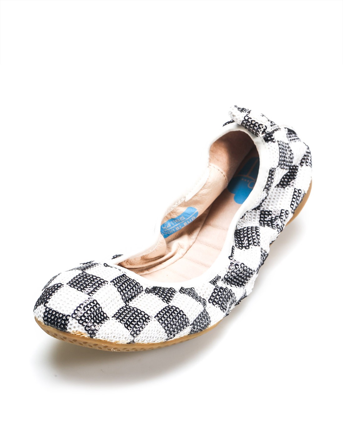 黑白珠片拼接圆头蛋卷鞋