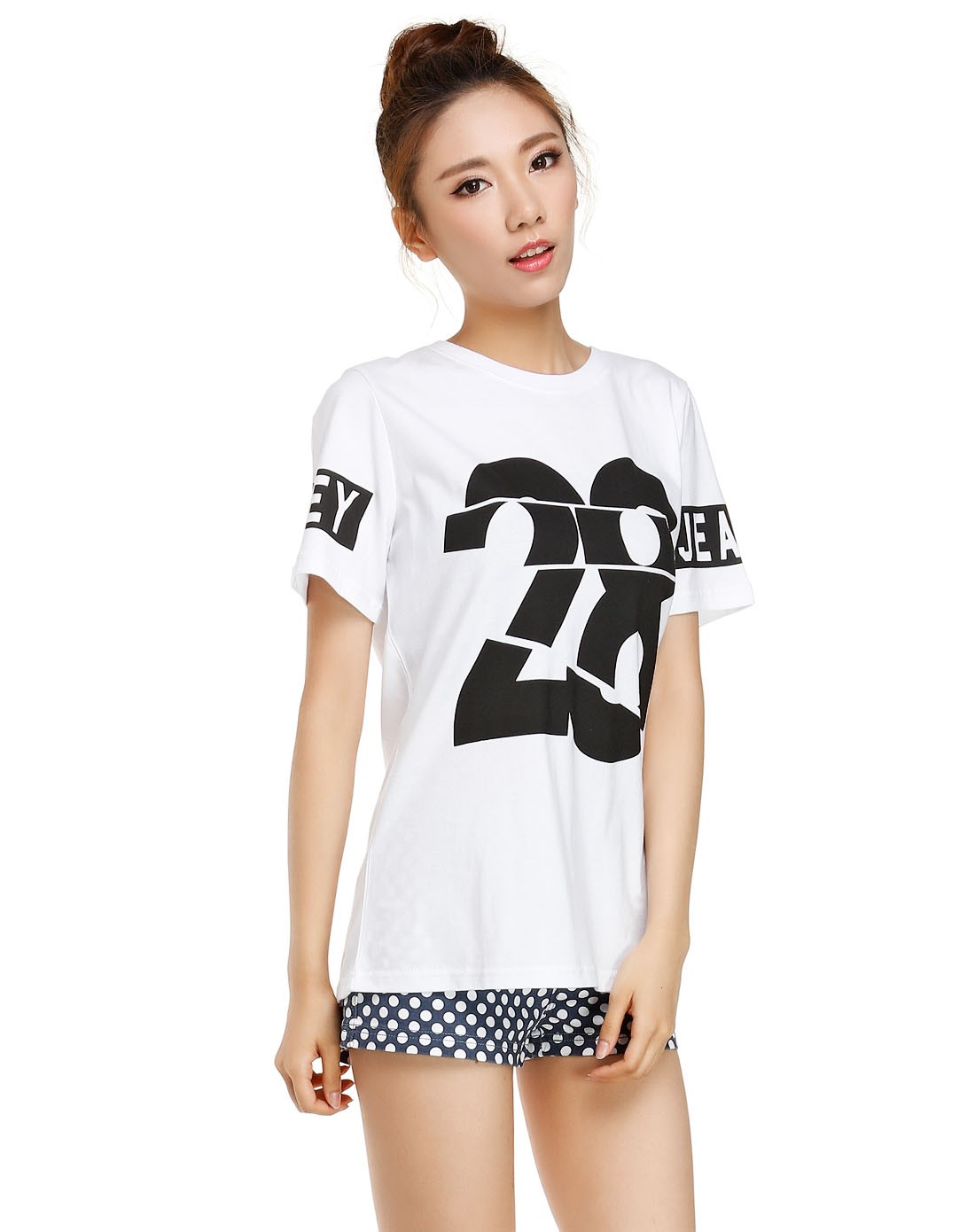 mouse米奇&disney jeans& smileyworld女装白/黑色简约数字短袖t恤2ms