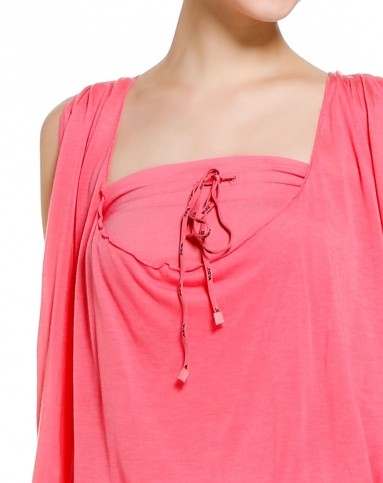 深粉红色个性时尚无袖长款上衣