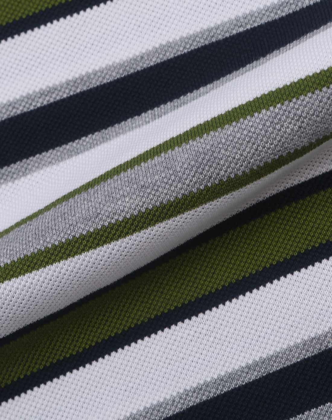绿白色美国长绒棉时尚条纹长袖针织t恤
