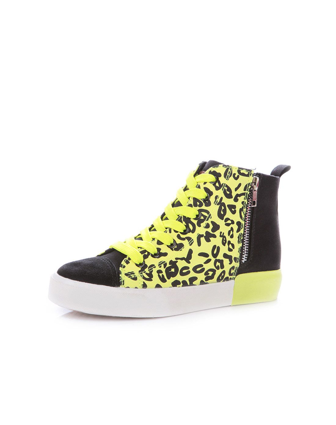 人本时尚休闲鞋新品专场豹纹松糕 女款黄色高帮鞋 时尚内增370702